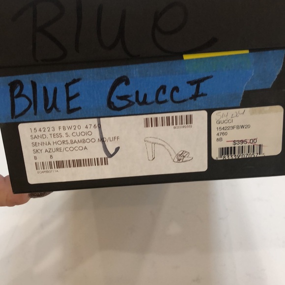 Gucci Shoes Sand Tess S. Cuoio Senna Horse.Bamboo MD/ LIFF sky azure/cocoa sz 8 - Picture 9 of 9